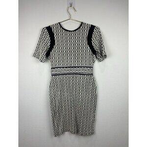 Gabby Skye black cream Geometric Print dress size 6 Green Zipper Accent Sweater